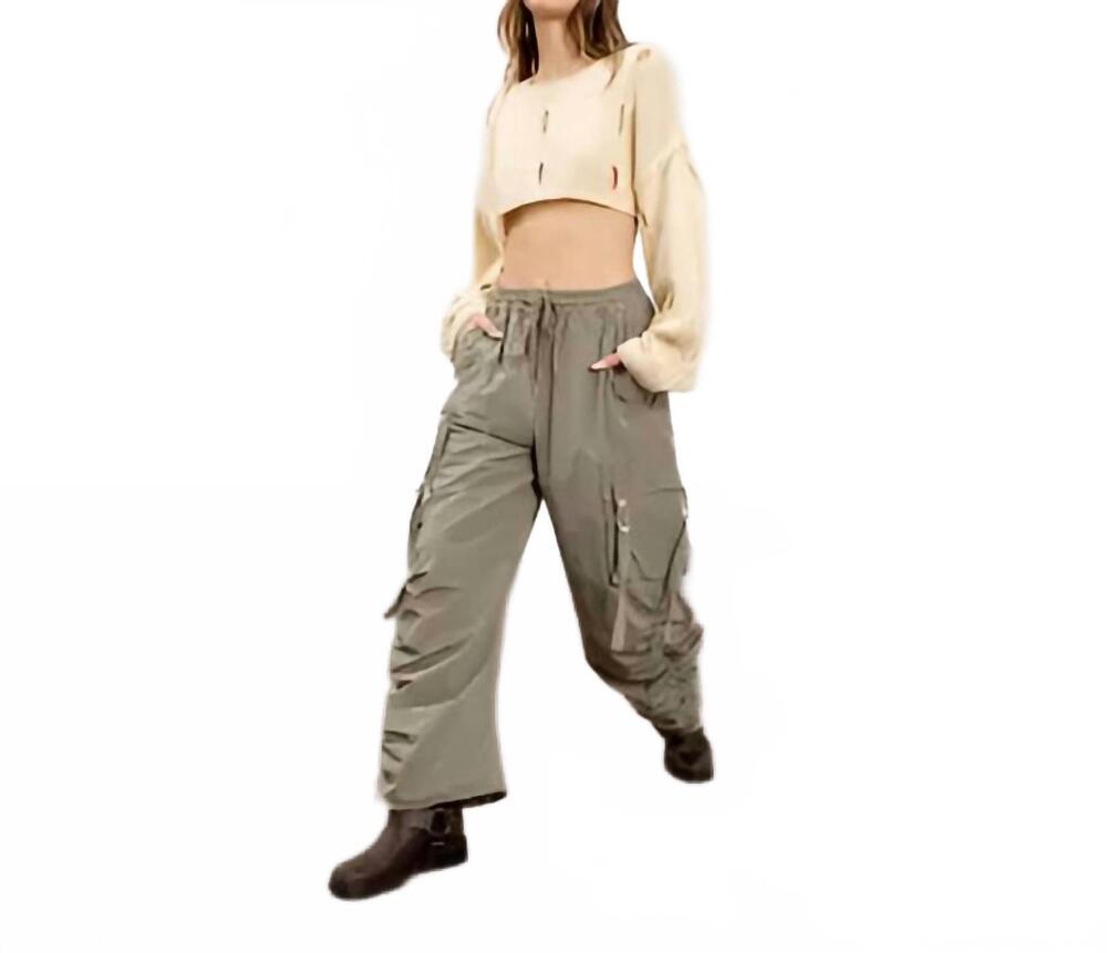 NEW MOON RIVER ruched bungee cargo pants in olive